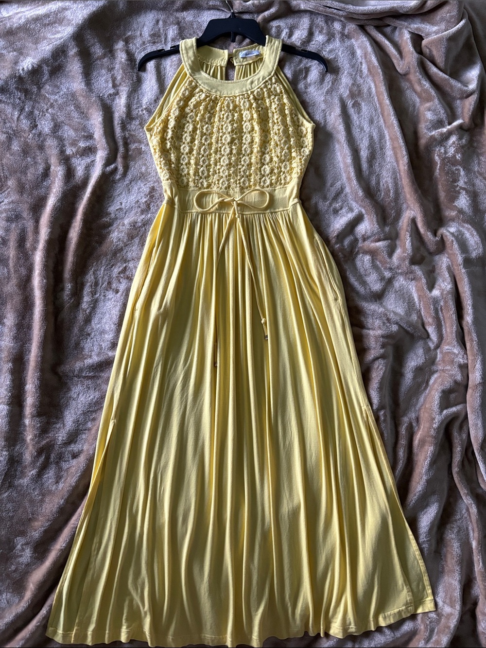 Calvin Klein Yellow Crochet Halter Maxi Dress